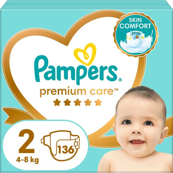 Pampers Premium Care Tape Sauskelnės, 2 Dydis, 136 Sauskelnės, 4-8kg