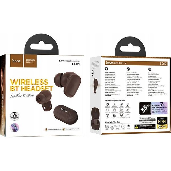 HOCO słuchawki bezprzewodowe bluetooth TWS EQ19 brązowe
