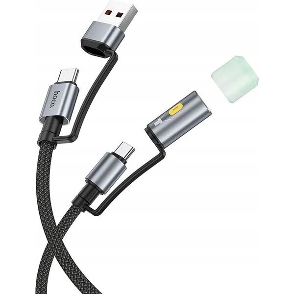 HOCO kabel All-in-one USB A / Typ C do Typ C / LED Light 3A 60W U138 1,2 m czarny