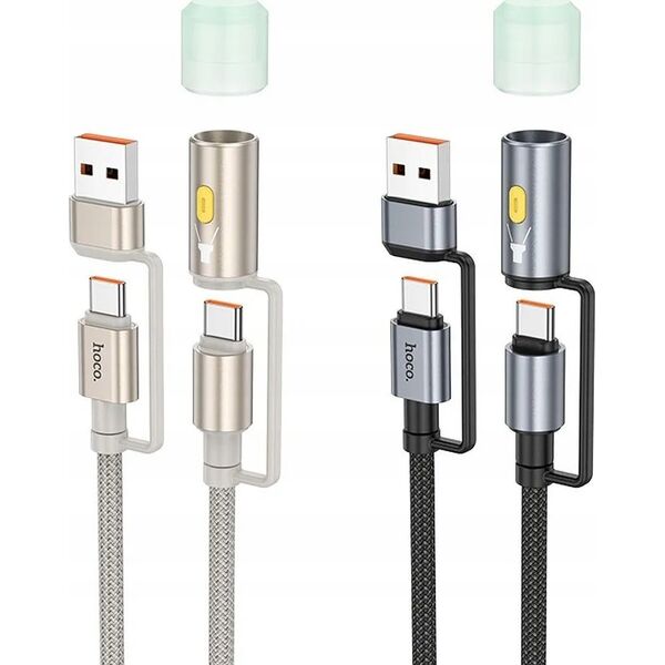 HOCO kabel All-in-one USB A / Typ C do Typ C / LED Light 3A 60W U138 1,2 m czarny