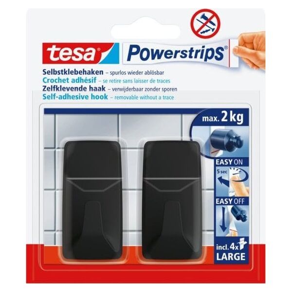 Tesa Haczyki samoprzylepne tesa POWERSTRIPS prostokątne 2kg, czarne