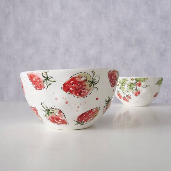 Boltze Miska ceramiczna do zupy STRAWBERRY, wzór truskawek, 540 ml