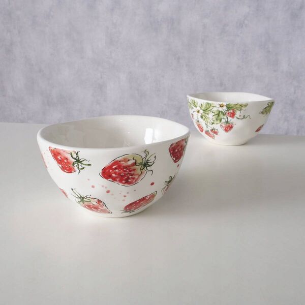 Boltze Miska ceramiczna do zupy STRAWBERRY, wzór truskawek, 540 ml