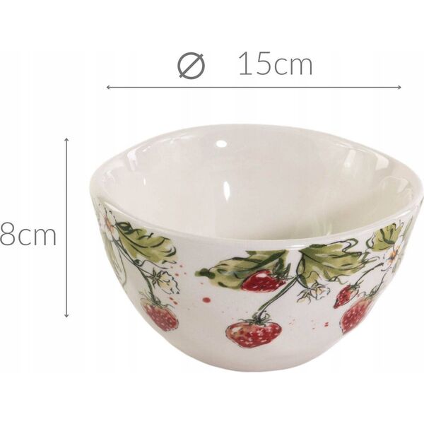 Boltze Miska ceramiczna do zupy STRAWBERRY, wzór truskawek, 540 ml