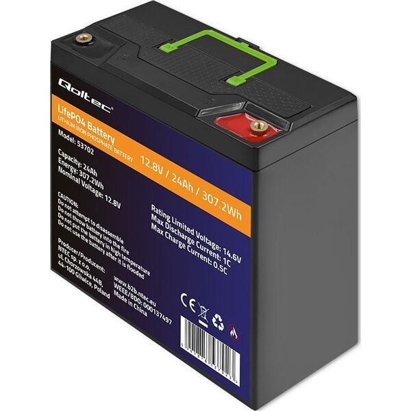 Qoltec Akumulator LiFePO4 Litowo-Żelazowo-Fosforanowy | 12.8V | 24Ah | 307.2Wh | BMS