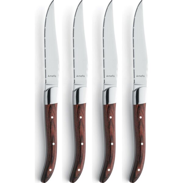 Amefa Royal Steak 2520 - 4 τμχ Σετ μαχαίρι για μπριζόλα καφέ σε ξύλινο κουτί 13802301 8711160000000