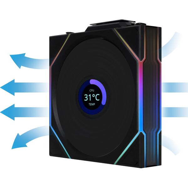 Lian Li UNI FAN TL Wireless LCD Lüfter, ARGB, PWM, 3er-Pack inkl. Controller - Reverse Blade, 120mm, schwarz