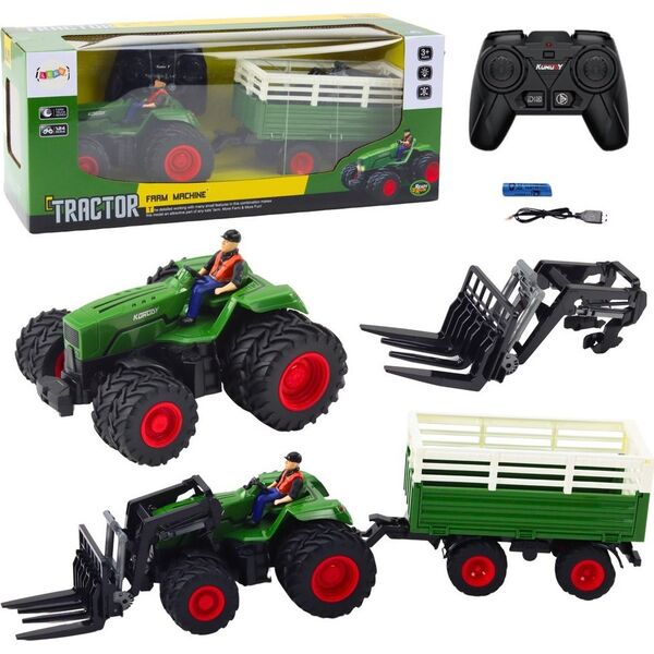 Traktor Rolniczy Z Przyczepą i Widłami Podwójne Koła Zdalnie Sterowany RC LEAN Toys