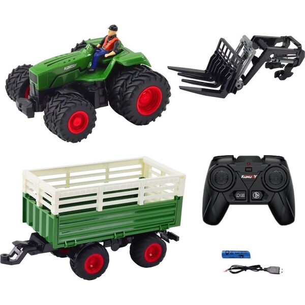 Traktor Rolniczy Z Przyczepą i Widłami Podwójne Koła Zdalnie Sterowany RC LEAN Toys