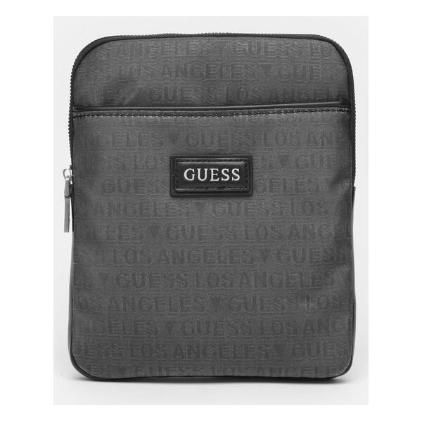 Guess, Dan, Flat Top Zip, Textile Crossbody Bag, Grey, 19 x 23 x 2.5 cm, For Men For Men