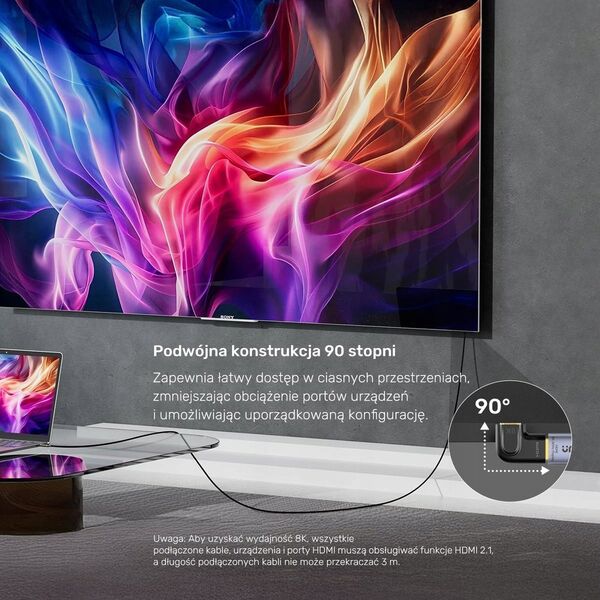Unitek Adapter kątowy płaski 8K HDMI 90 i 270 stopni