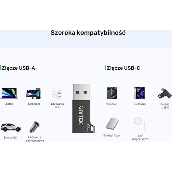 Unitek Adapter USB-A do USB-C 10Gbps czarny A1049ABK01