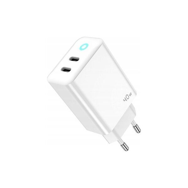 Ładowarka Jellico JELLICO ładowarka sieciowa EU19 GaN PD 40W 2xUSB-C Biały   Kabel 2x USB - C