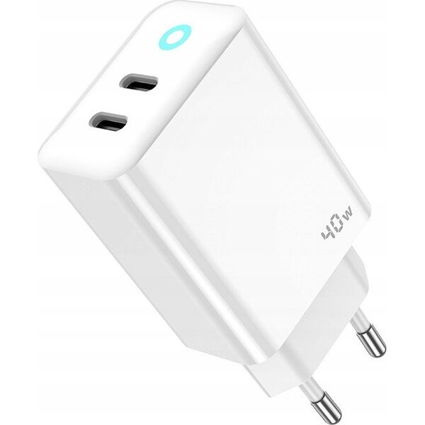 Ładowarka Jellico JELLICO ładowarka sieciowa EU19 GaN PD 40W 2xUSB-C Biały   Kabel 2x USB - C