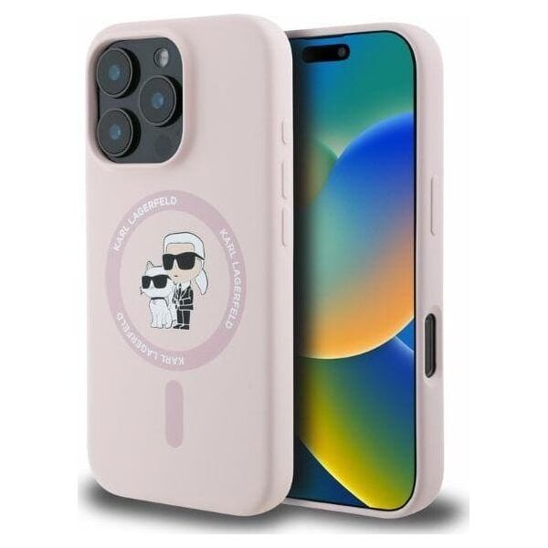 Karl Lagerfeld Karl Lagerfeld KLHMP16LSCMKCRHP iPhone 16 Pro 6.3" różowy/pink hardcase Silicone KC Heads Ring MagSafe