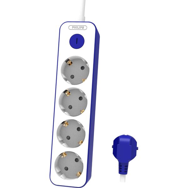 Philips PRZEDŁUŻACZ SIECIOWY PHILIPS LISTWA ZASILAJĄCA PRZEPIĘCIOWA BIAŁO-NIEBIESKA 4 GNIAZDA 1,5M CHP2145U/60