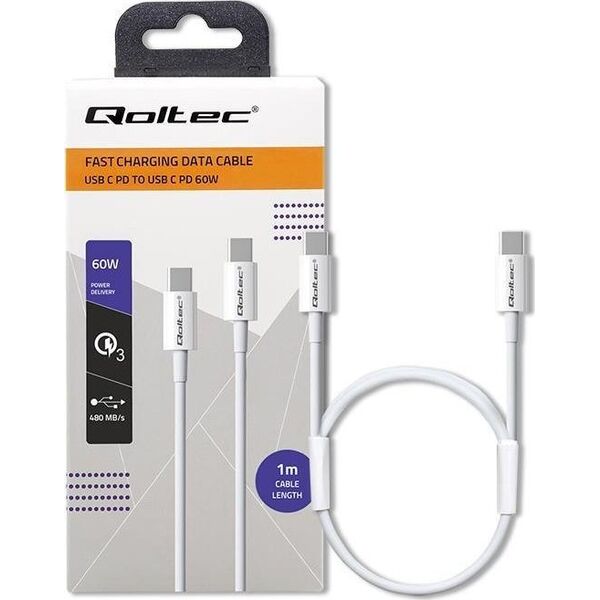 Kabel USB Qoltec USB-C - USB-C 1 m Biały (52359)
