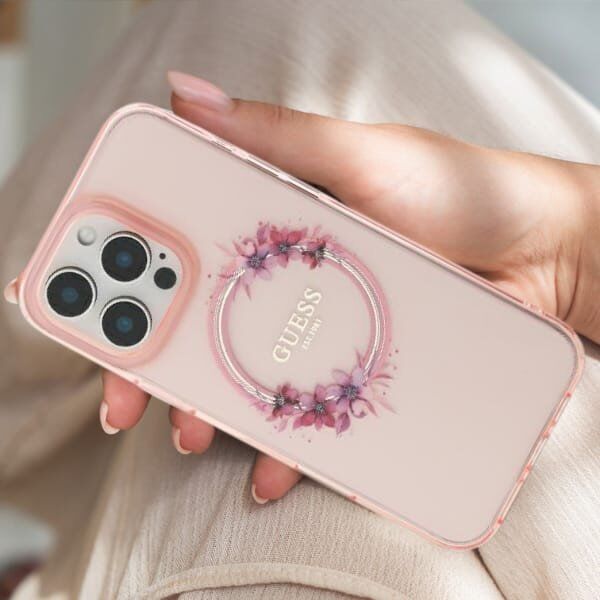 Guess Guess GUHMP16XHFWFCP iPhone 16 Pro Max 6.9" różowy/pink hardcase IML Flowers Wreath MagSafe