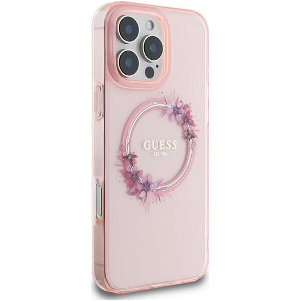 Guess Guess GUHMP16XHFWFCP iPhone 16 Pro Max 6.9" różowy/pink hardcase IML Flowers Wreath MagSafe