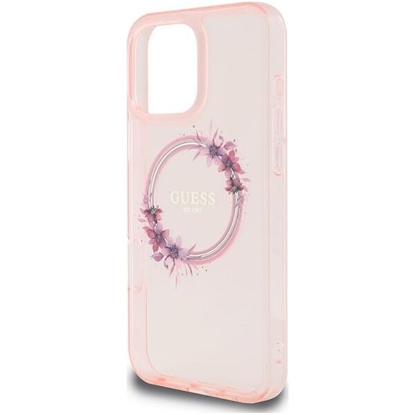 Guess Guess GUHMP16XHFWFCP iPhone 16 Pro Max 6.9" różowy/pink hardcase IML Flowers Wreath MagSafe