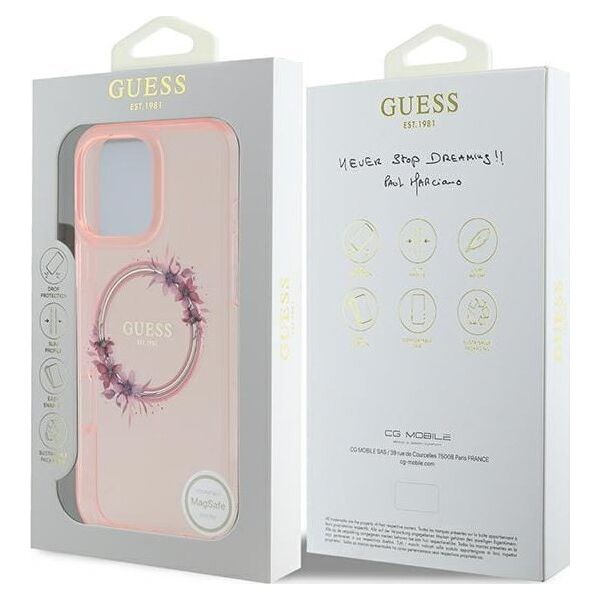 Guess Guess GUHMP16XHFWFCP iPhone 16 Pro Max 6.9" różowy/pink hardcase IML Flowers Wreath MagSafe