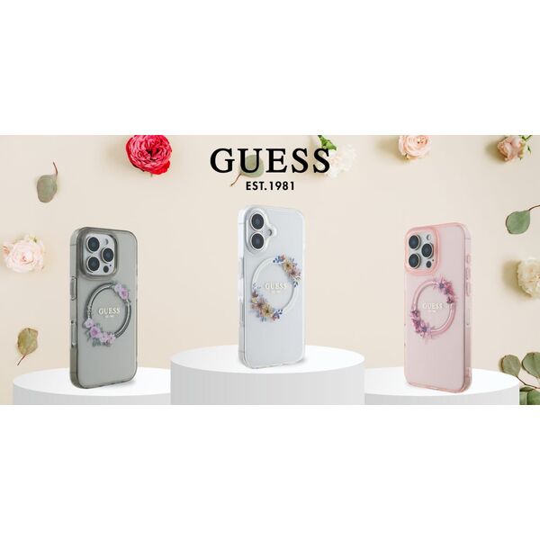 Guess Guess GUHMP16XHFWFCP iPhone 16 Pro Max 6.9" różowy/pink hardcase IML Flowers Wreath MagSafe