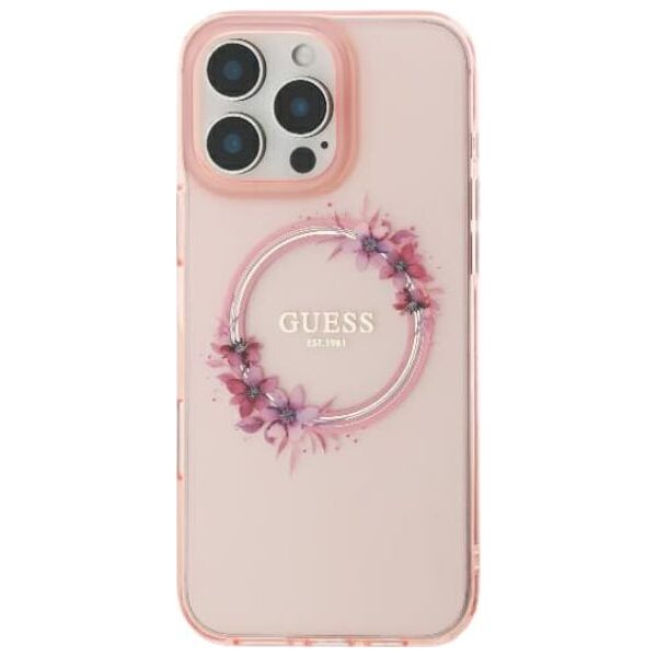Guess Guess GUHMP16XHFWFCP iPhone 16 Pro Max 6.9" różowy/pink hardcase IML Flowers Wreath MagSafe