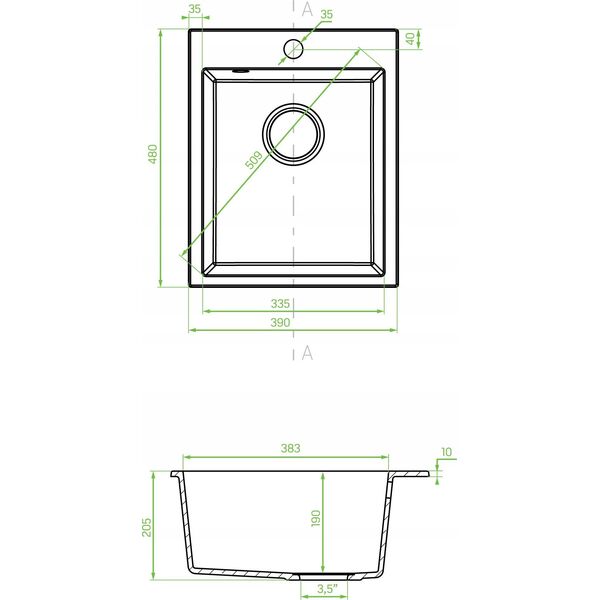 Νεροχύτης Laveo SBHA710T ΝΕΡΟΧΥΤΗΣ CHICHI POLIGRAN 1-ΘΑΛ. 48X39 ΜΑΥΡΟΣ + ΣΥΦ. ΜΕ ΜΠΑΤ. ELZA // ZL.LA.CHICHI-48X39-CZ+SYF