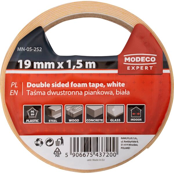 Ταινία διπλής όψης αφρώδης λευκή 19 MM X 1,5 M [EXPERT] - 1 τεμ