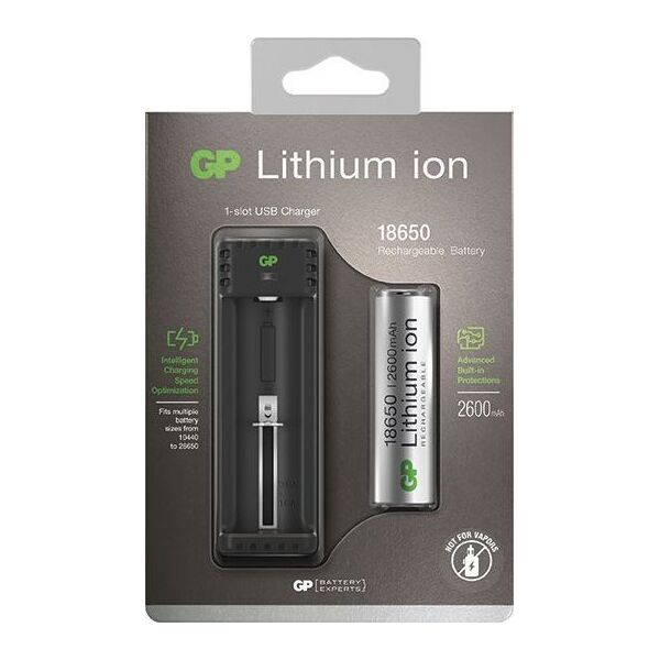 Φορτιστής GP GP L111 USB Charger incl. Akku 18650 2600mAh 3,7V 14511118650B1