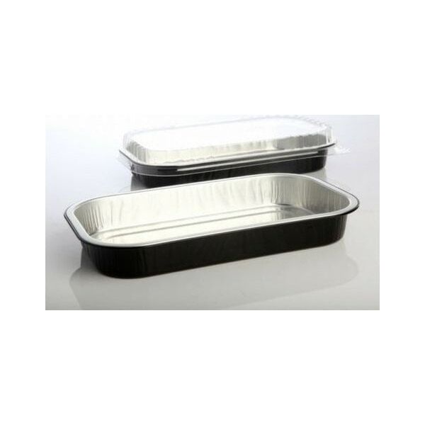 Plus Pack Låg dome t/foliebakke sort/alu D-PET 241x145x25mm 100stk/pak - (100 stk.)