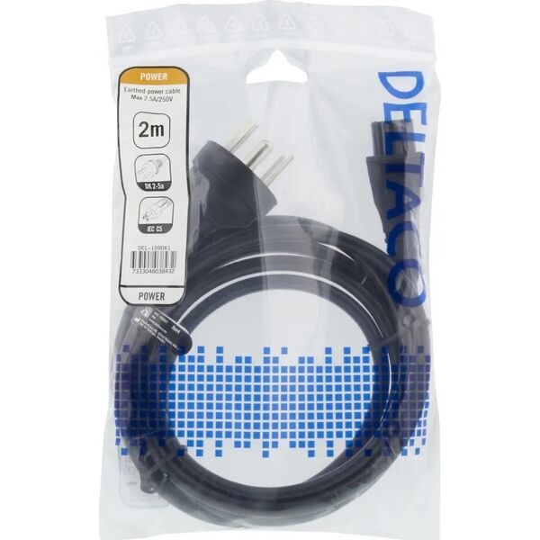 Power cable, 2m, DK 2-5a to IEC C5, 2.4A, earthed, black