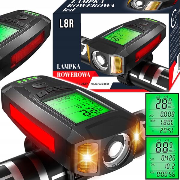 Carruzzo L8R LAMPKA ROWEROWA LICZNIK LCD 2 w 1     KLAKSON