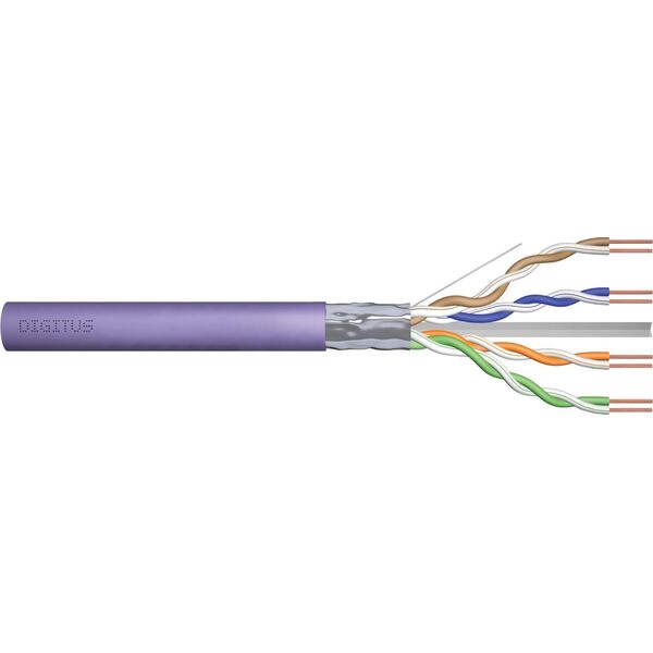 Digitus Kabel teleinformatyczny instalacyjny DIGITUS kat.6, F/UTP, Dca, drut, AWG 23/1, LSOH, 100m, fioletowy, ofoliowany