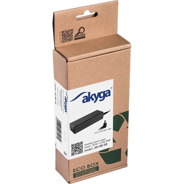 Zasilacz do laptopa Akyga 65 W, 3 mm, 3.3 A, 19.5 V (AK-ND-58)