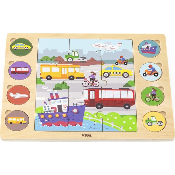 Viga Toys VIGA Drewniane Puzzle Odgadnij po Cieniu  - Środki Transportu Układanka 17 el.