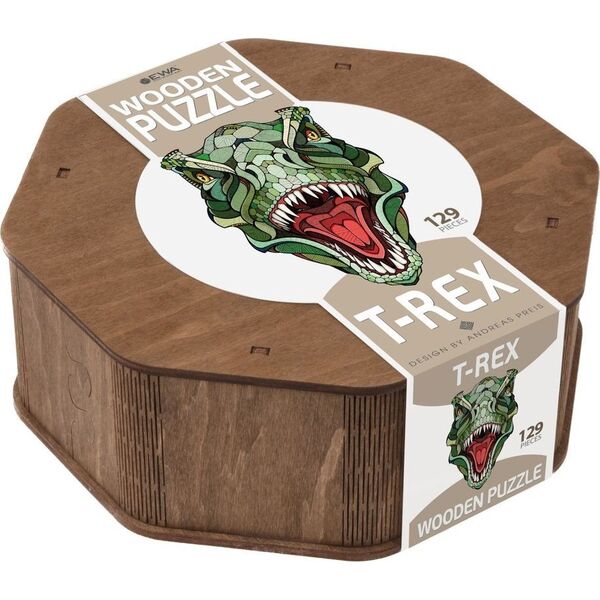 EcoWoodArt EWA Drewniane Puzzle 3D Klocki Układanka T-Rex