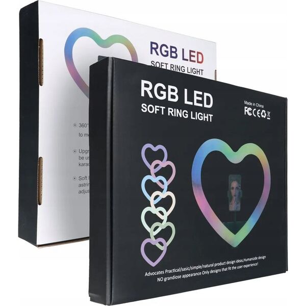 Lampa pierścieniowa OEM Lampa LED Ring / Heart Stream RGB pierścieniowa 10 cali FULL COLOR z uchwytem na telefon + statyw JM26-10