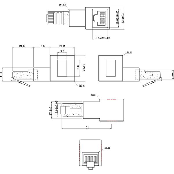 InLine InLine® patch cord adapter Cat.6A, RJ45 plug / socket, angled 90° downwards