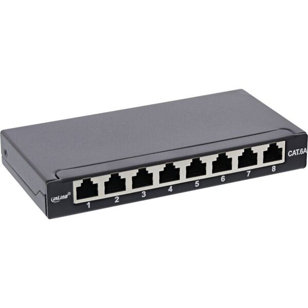 InLine InLine® Patch panel Cat.6A 0.5U 8-port, table/wall mounting, black RAL9005