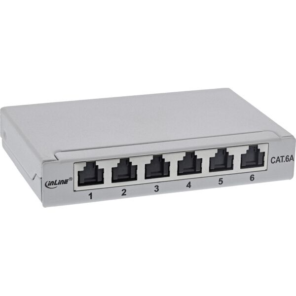 InLine InLine® Patch panel Cat.6A 0.5U 6-port, for table/wall/rail, with dust protection, grey