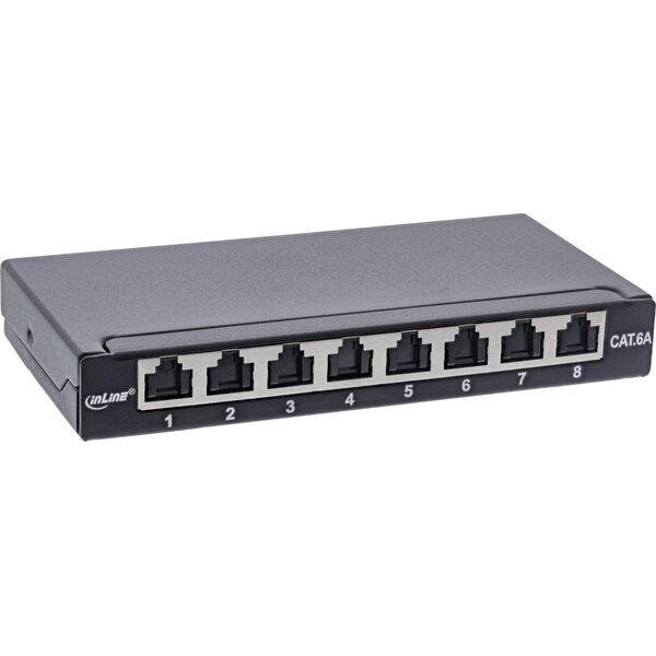 InLine InLine® Patch panel Cat.6A 0.5U 8-port, for table/wall/rail, with dust protection, black