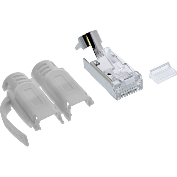 InLine InLine® crimp plugs Cat.6A RJ45 shielded, with bend protection and insertion guide, grey, 10pcs. pack