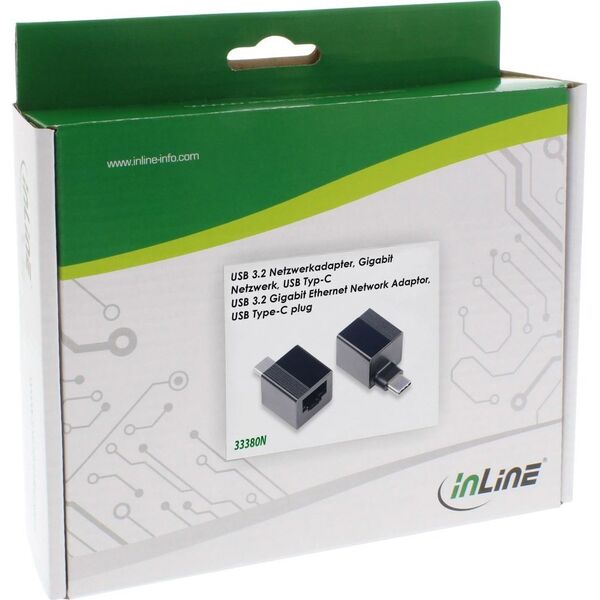 InLine® USB 3.2 to 1Gb/s network adapter, USB Type-C to RJ45