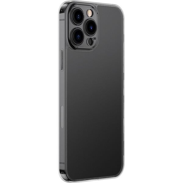 Baseus Baseus Frosted Glass Case etui pokrowiec do iPhone 13 Pro Max sztywna obudowa z żelową ramką czarny (ARWS001101)