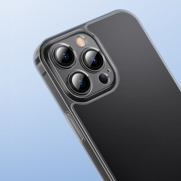 Baseus Baseus Frosted Glass Case etui pokrowiec do iPhone 13 Pro Max sztywna obudowa z żelową ramką czarny (ARWS001101)
