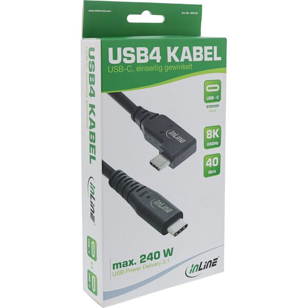 Kabel USB InLine InLine® USB4 cable, USB Type-C, one side angled, PD 240W, 8K60Hz, TPE black, 0.5m