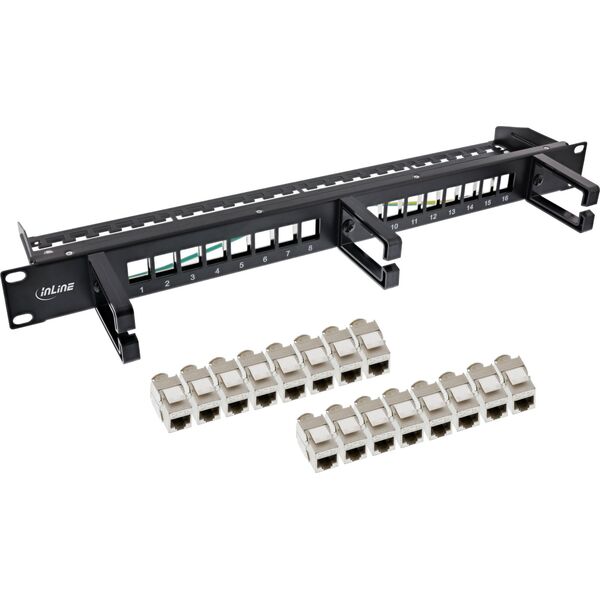 InLine InLine® Patch panel Cat.6A 16-way, with 3 brackets, 16 keystones, 19", 1U, nero