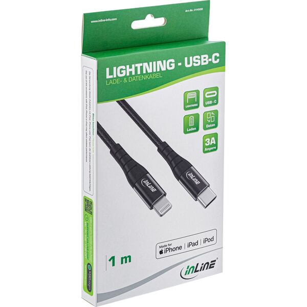 InLine InLine® USB-C Lightning cable, for iPad, iPhone, iPod, black/aluminium, 2m MFi-Certified