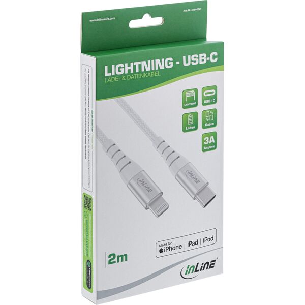 InLine InLine® USB-C Lightning cable, for iPad, iPhone, iPod, silver/aluminium, 1m MFi-Certified